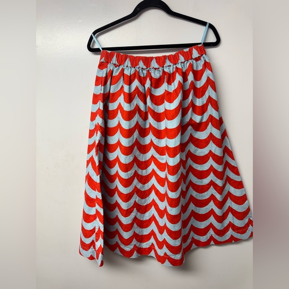 UNIQLO x Marimekko Lokki Linen Cotton Blend Midi Skirt Orange Blue Medium - Picture 3 of 10